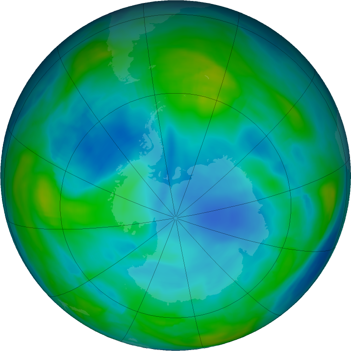 Antarctic ozone map for 28 June 2020